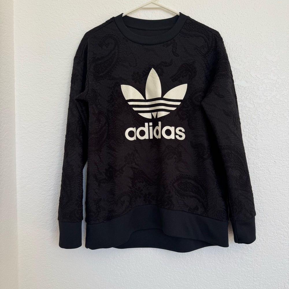 Adidas Black Textured Sweatshirt with White Logo